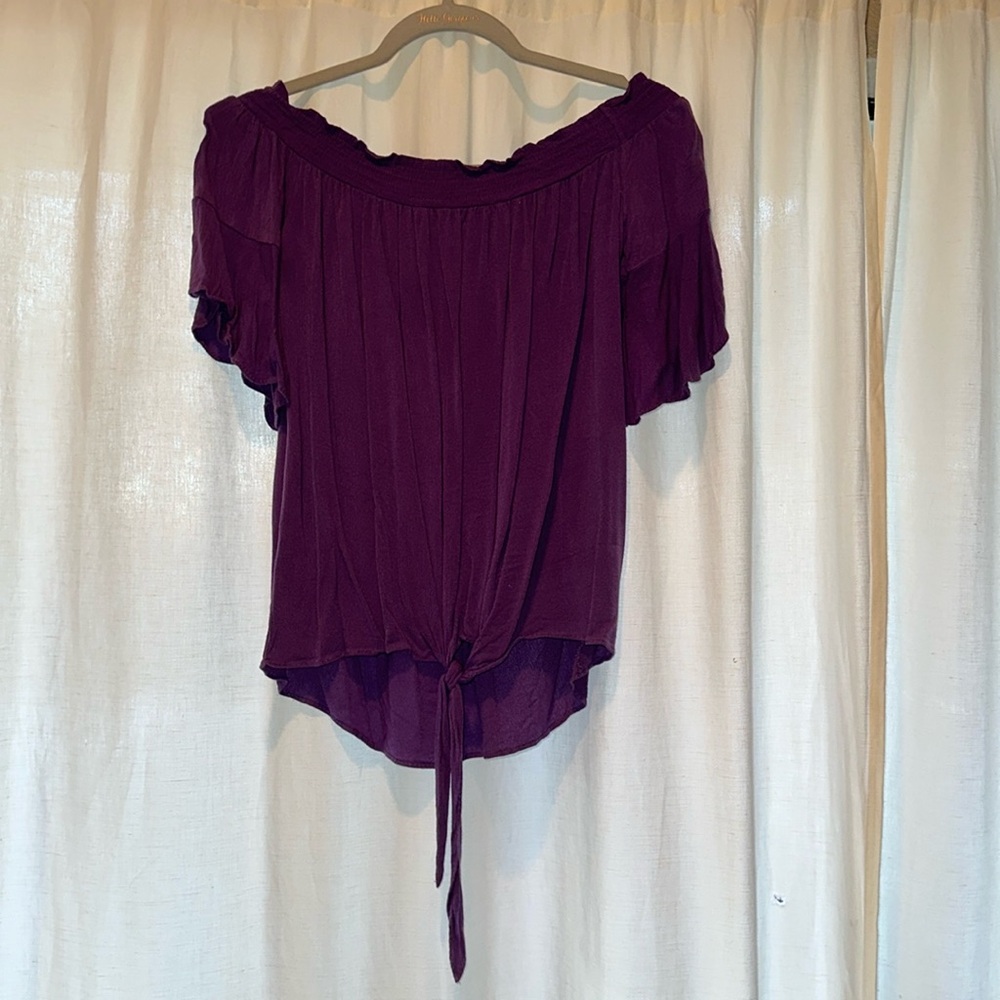 Purple off the shoulder tie front blouse 
No brand
A little lighter in picture
